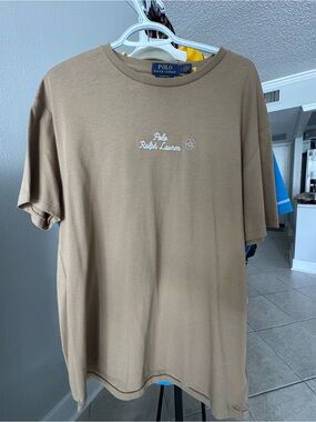 Polo by Ralph Lauren Short-Sleeve Crewneck Tee in Tan with White Script